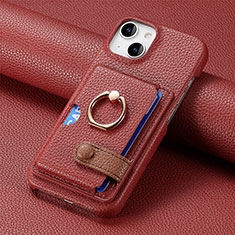 Coque Silicone Gel Motif Cuir Housse Etui SD17 pour Apple iPhone 15 Rouge