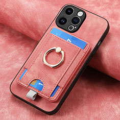 Coque Silicone Gel Motif Cuir Housse Etui SD18 pour Apple iPhone 15 Pro Rose