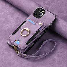 Coque Silicone Gel Motif Cuir Housse Etui SD2 pour Apple iPhone 13 Pro Max Violet Clair