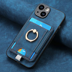 Coque Silicone Gel Motif Cuir Housse Etui SD2 pour Apple iPhone 14 Bleu