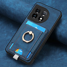 Coque Silicone Gel Motif Cuir Housse Etui SD2 pour OnePlus 11 5G Bleu