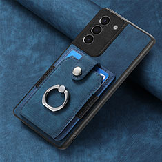 Coque Silicone Gel Motif Cuir Housse Etui SD2 pour Samsung Galaxy S21 FE 5G Bleu
