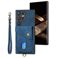 Coque Silicone Gel Motif Cuir Housse Etui SD2 pour Samsung Galaxy S24 Ultra 5G Bleu