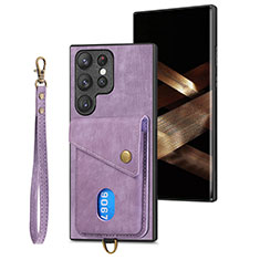 Coque Silicone Gel Motif Cuir Housse Etui SD2 pour Samsung Galaxy S24 Ultra 5G Violet Clair