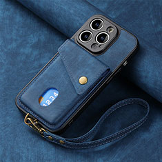Coque Silicone Gel Motif Cuir Housse Etui SD4 pour Apple iPhone 15 Pro Max Bleu