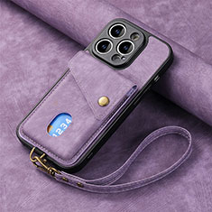 Coque Silicone Gel Motif Cuir Housse Etui SD4 pour Apple iPhone 15 Pro Max Violet Clair