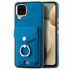 Coque Silicone Gel Motif Cuir Housse Etui SD4 pour Samsung Galaxy F12 Bleu