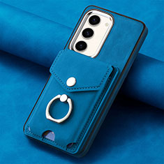 Coque Silicone Gel Motif Cuir Housse Etui SD6 pour Samsung Galaxy S22 5G Bleu
