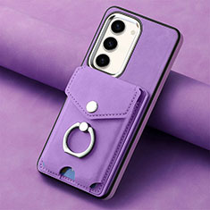 Coque Silicone Gel Motif Cuir Housse Etui SD6 pour Samsung Galaxy S22 5G Violet Clair
