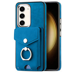 Coque Silicone Gel Motif Cuir Housse Etui SD7 pour Samsung Galaxy S23 5G Bleu