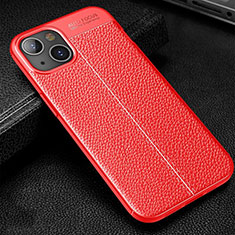 Coque Silicone Gel Motif Cuir Housse Etui Z01 pour Apple iPhone 13 Mini Rouge