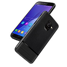 Coque Silicone Gel Motif Cuir Q01 pour Samsung Galaxy On6 (2018) J600F J600G Noir