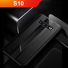 Coque Silicone Gel Motif Cuir Q01 pour Samsung Galaxy S10 Noir
