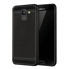 Coque Silicone Gel Motif Cuir W01 pour Samsung Galaxy On6 (2018) J600F J600G Noir