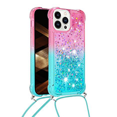 Coque Silicone Housse Etui Gel Bling-Bling avec Laniere Strap S01 pour Apple iPhone 13 Pro Max Rose