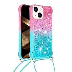 Coque Silicone Housse Etui Gel Bling-Bling avec Laniere Strap S01 pour Apple iPhone 14 Rose