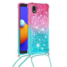 Coque Silicone Housse Etui Gel Bling-Bling avec Laniere Strap S01 pour Samsung Galaxy A01 Core Rose