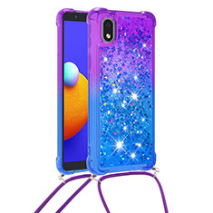 Coque Silicone Housse Etui Gel Bling-Bling avec Laniere Strap S01 pour Samsung Galaxy A01 Core Violet