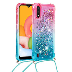 Coque Silicone Housse Etui Gel Bling-Bling avec Laniere Strap S01 pour Samsung Galaxy A01 SM-A015 Rose