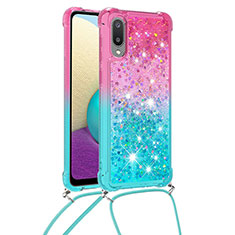 Coque Silicone Housse Etui Gel Bling-Bling avec Laniere Strap S01 pour Samsung Galaxy A02 Rose Rouge