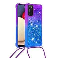 Coque Silicone Housse Etui Gel Bling-Bling avec Laniere Strap S01 pour Samsung Galaxy A02s Violet