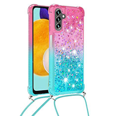 Coque Silicone Housse Etui Gel Bling-Bling avec Laniere Strap S01 pour Samsung Galaxy A04s Rose