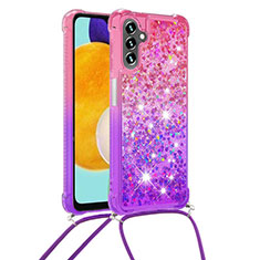 Coque Silicone Housse Etui Gel Bling-Bling avec Laniere Strap S01 pour Samsung Galaxy A04s Rose Rouge