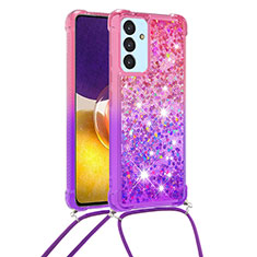 Coque Silicone Housse Etui Gel Bling-Bling avec Laniere Strap S01 pour Samsung Galaxy A05s Rose Rouge