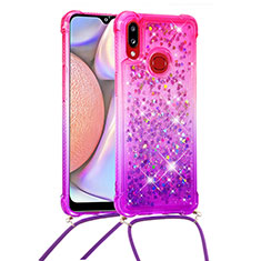 Coque Silicone Housse Etui Gel Bling-Bling avec Laniere Strap S01 pour Samsung Galaxy A10s Rose Rouge