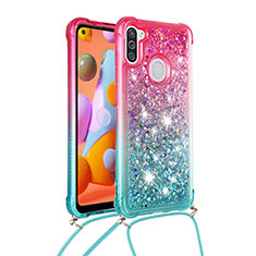 Coque Silicone Housse Etui Gel Bling-Bling avec Laniere Strap S01 pour Samsung Galaxy A11 Rose