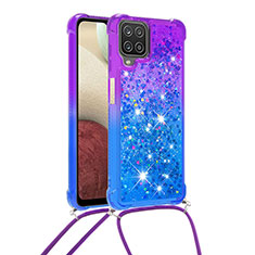 Coque Silicone Housse Etui Gel Bling-Bling avec Laniere Strap S01 pour Samsung Galaxy A12 Nacho Violet