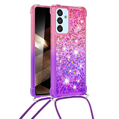 Coque Silicone Housse Etui Gel Bling-Bling avec Laniere Strap S01 pour Samsung Galaxy A15 5G Rose Rouge