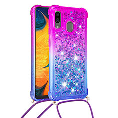 Coque Silicone Housse Etui Gel Bling-Bling avec Laniere Strap S01 pour Samsung Galaxy A20 Violet