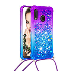 Coque Silicone Housse Etui Gel Bling-Bling avec Laniere Strap S01 pour Samsung Galaxy A20e Violet