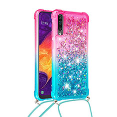 Coque Silicone Housse Etui Gel Bling-Bling avec Laniere Strap S01 pour Samsung Galaxy A30S Rose