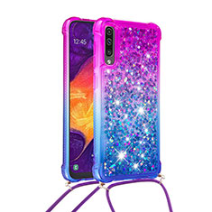 Coque Silicone Housse Etui Gel Bling-Bling avec Laniere Strap S01 pour Samsung Galaxy A30S Violet