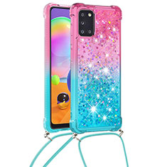 Coque Silicone Housse Etui Gel Bling-Bling avec Laniere Strap S01 pour Samsung Galaxy A31 Rose