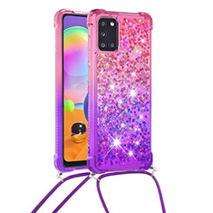 Coque Silicone Housse Etui Gel Bling-Bling avec Laniere Strap S01 pour Samsung Galaxy A31 Rose Rouge