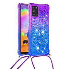 Coque Silicone Housse Etui Gel Bling-Bling avec Laniere Strap S01 pour Samsung Galaxy A31 Violet
