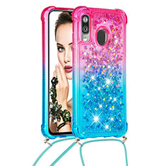 Coque Silicone Housse Etui Gel Bling-Bling avec Laniere Strap S01 pour Samsung Galaxy A40 Rose