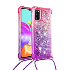 Coque Silicone Housse Etui Gel Bling-Bling avec Laniere Strap S01 pour Samsung Galaxy A41 Rose Rouge