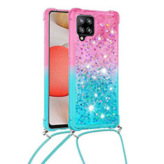 Coque Silicone Housse Etui Gel Bling-Bling avec Laniere Strap S01 pour Samsung Galaxy A42 5G Rose