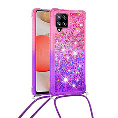 Coque Silicone Housse Etui Gel Bling-Bling avec Laniere Strap S01 pour Samsung Galaxy A42 5G Rose Rouge
