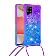 Coque Silicone Housse Etui Gel Bling-Bling avec Laniere Strap S01 pour Samsung Galaxy A42 5G Violet