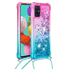 Coque Silicone Housse Etui Gel Bling-Bling avec Laniere Strap S01 pour Samsung Galaxy A51 5G Rose