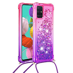 Coque Silicone Housse Etui Gel Bling-Bling avec Laniere Strap S01 pour Samsung Galaxy A51 5G Rose Rouge