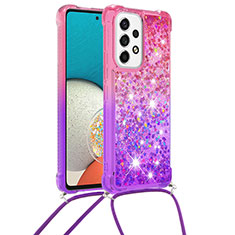 Coque Silicone Housse Etui Gel Bling-Bling avec Laniere Strap S01 pour Samsung Galaxy A53 5G Rose Rouge