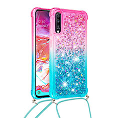 Coque Silicone Housse Etui Gel Bling-Bling avec Laniere Strap S01 pour Samsung Galaxy A70 Rose