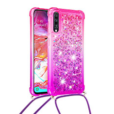 Coque Silicone Housse Etui Gel Bling-Bling avec Laniere Strap S01 pour Samsung Galaxy A70 Rose Rouge