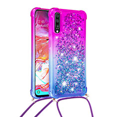 Coque Silicone Housse Etui Gel Bling-Bling avec Laniere Strap S01 pour Samsung Galaxy A70 Violet